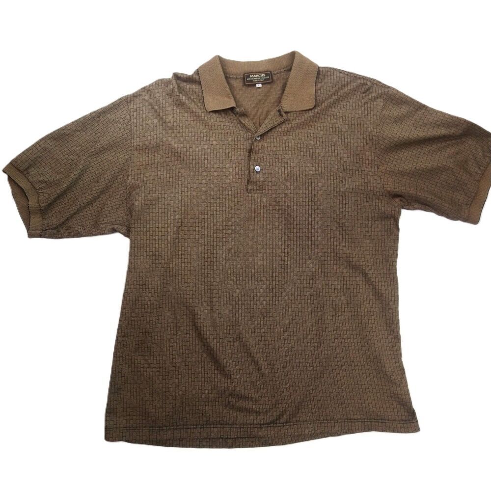 Vintage Marcus Neimann Marcus Men's Polo Shirt L Brass Brown Made in Italy 1990s